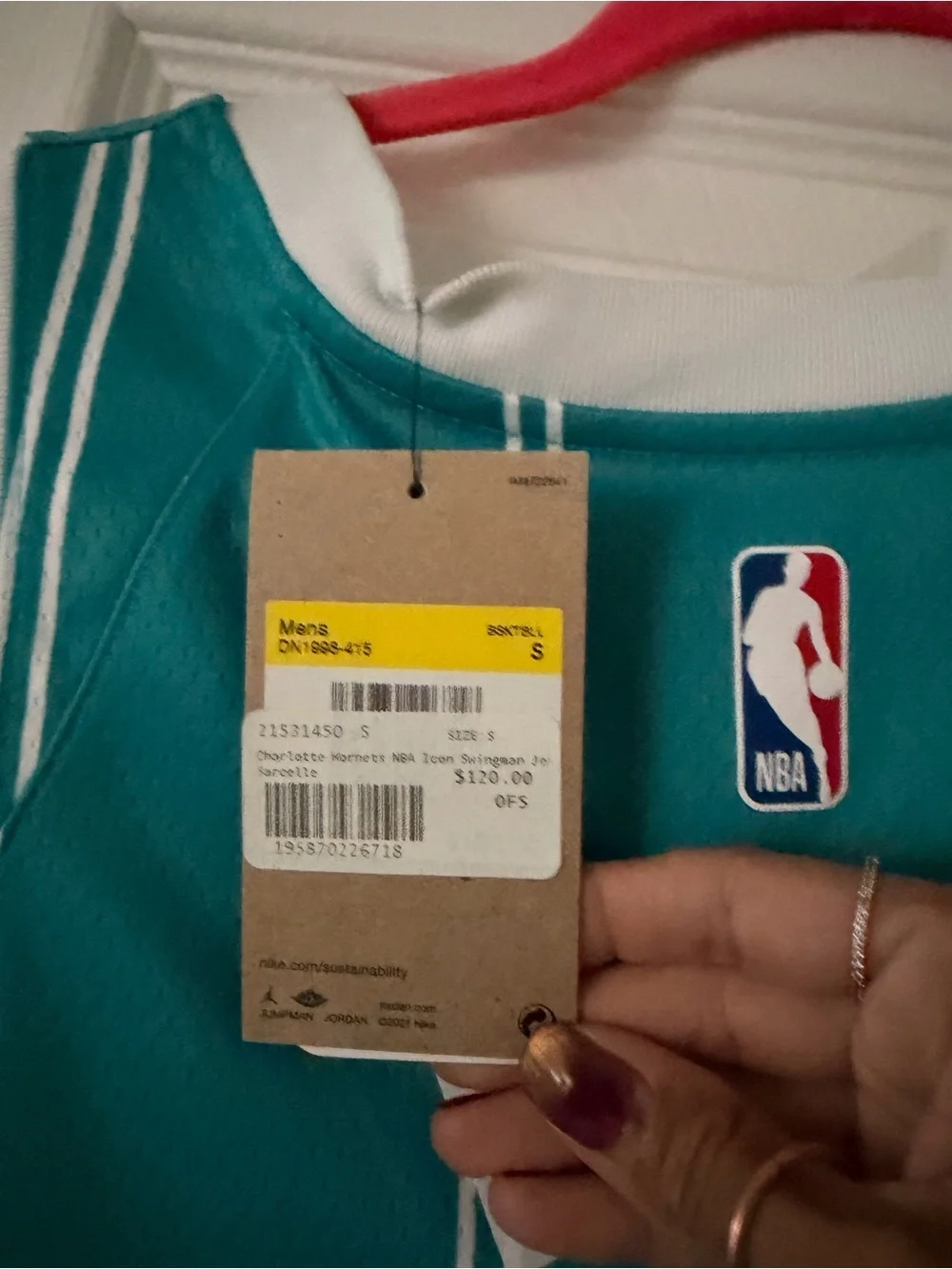Jordan Hornets Teal and White Basketball Jersey #1